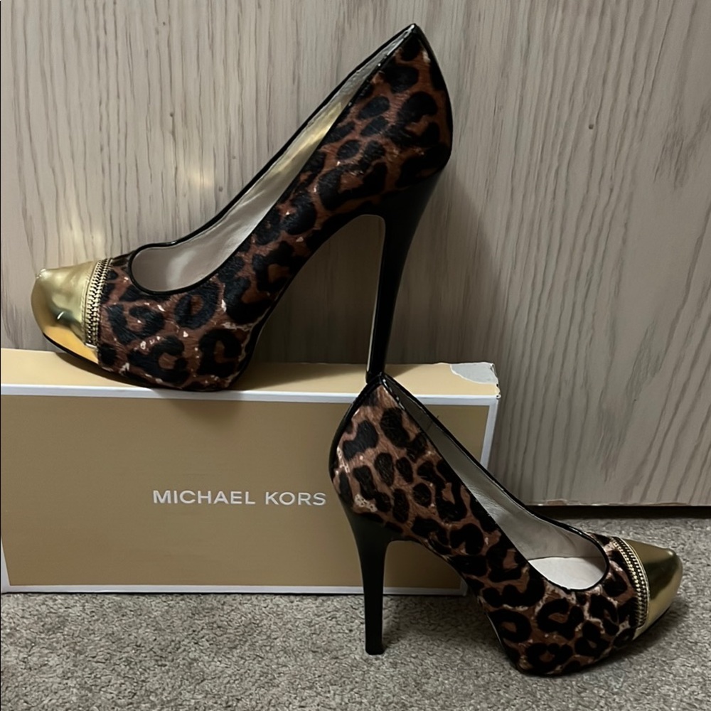 Michael Kors Leopard Heels with Gold Toe